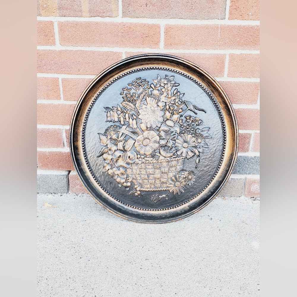 Vintage Coppercraft Guild Baskets of Flowers Wall Art 20" × 20" (7469)